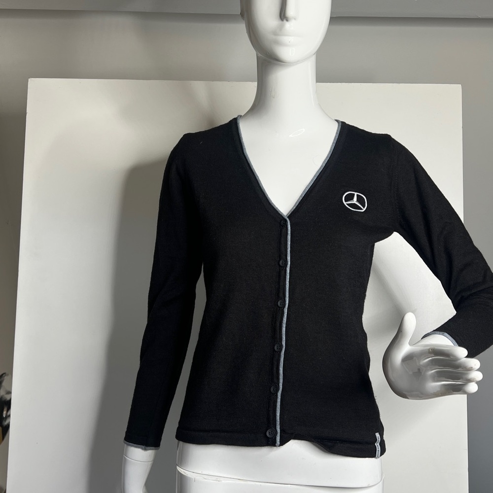 Mercedes Benz Sz 40 (Small) Wool Black Gray Long Sleeve Cardigan